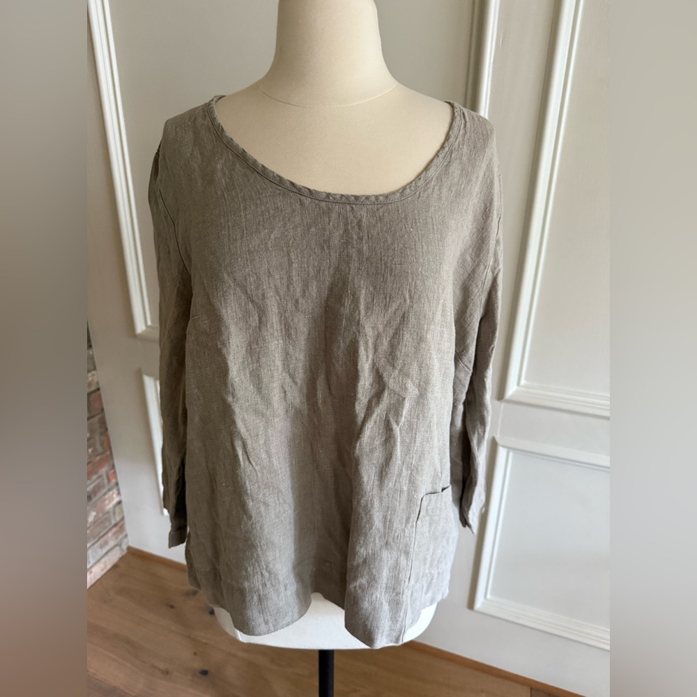FLAX Long Sleeve Linen Top - Taupe